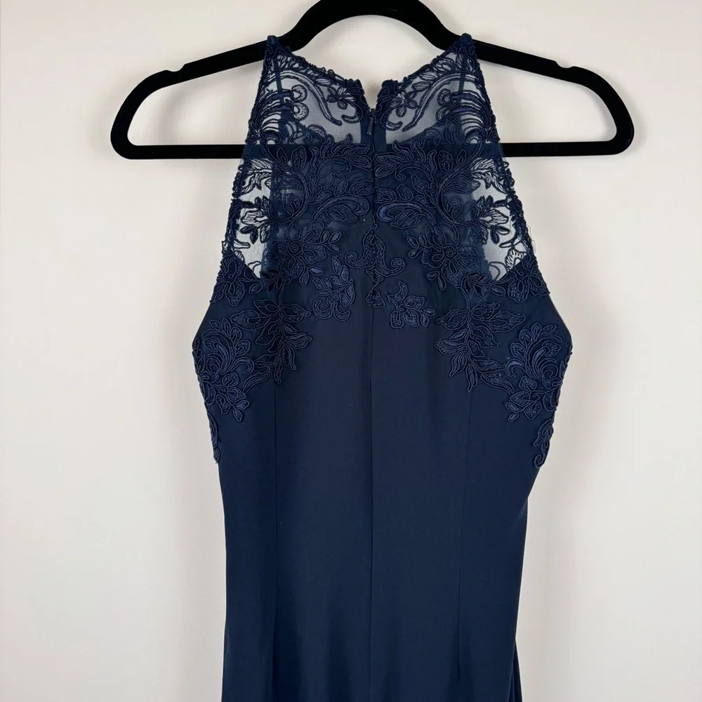 Badgley Mischka Navy Lace Maxi Dress Size 4